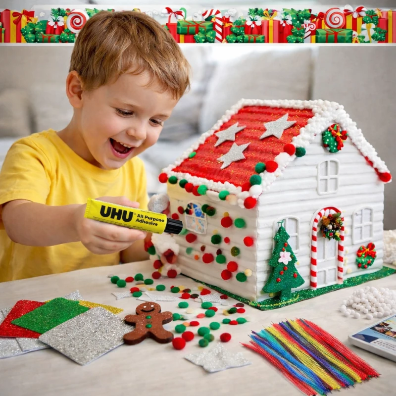Christmas Plaster House Making & Decorating Kit for Kids – Complete Gypsum Craft Set with Pre-Shaped House Pieces, Premium Paints, Glue & Holiday Accessories - DIY Christmas Activity for Ages 6+